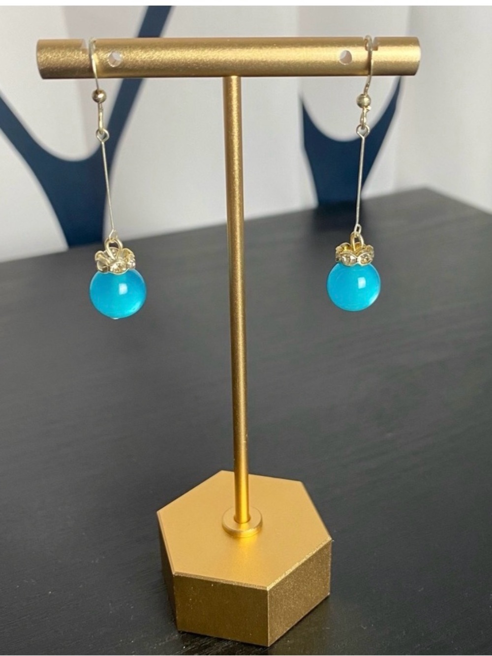 Gold Drop Earrings with Bright Turquoise Beads